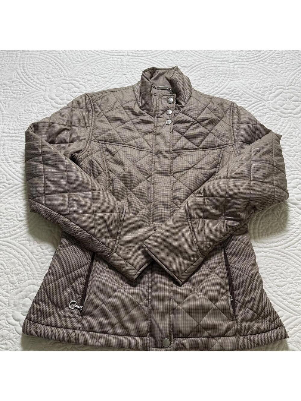 ARIATโ Wms SZ S Insulated Terrace Jacket Brown MicroCheck Equestrian Luxury